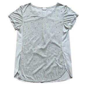Club Monaco Jeweled Rhinestone Short Sleeve Tee in Heathered Grey, Size Small
